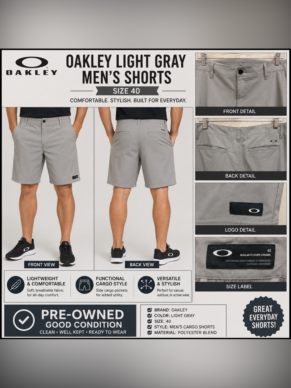 Oakley Light Gray Men's Shorts Sz 40